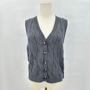 Cable knit sweater vest‎ Medium grey preppy dark academia grandpa elevated basic
